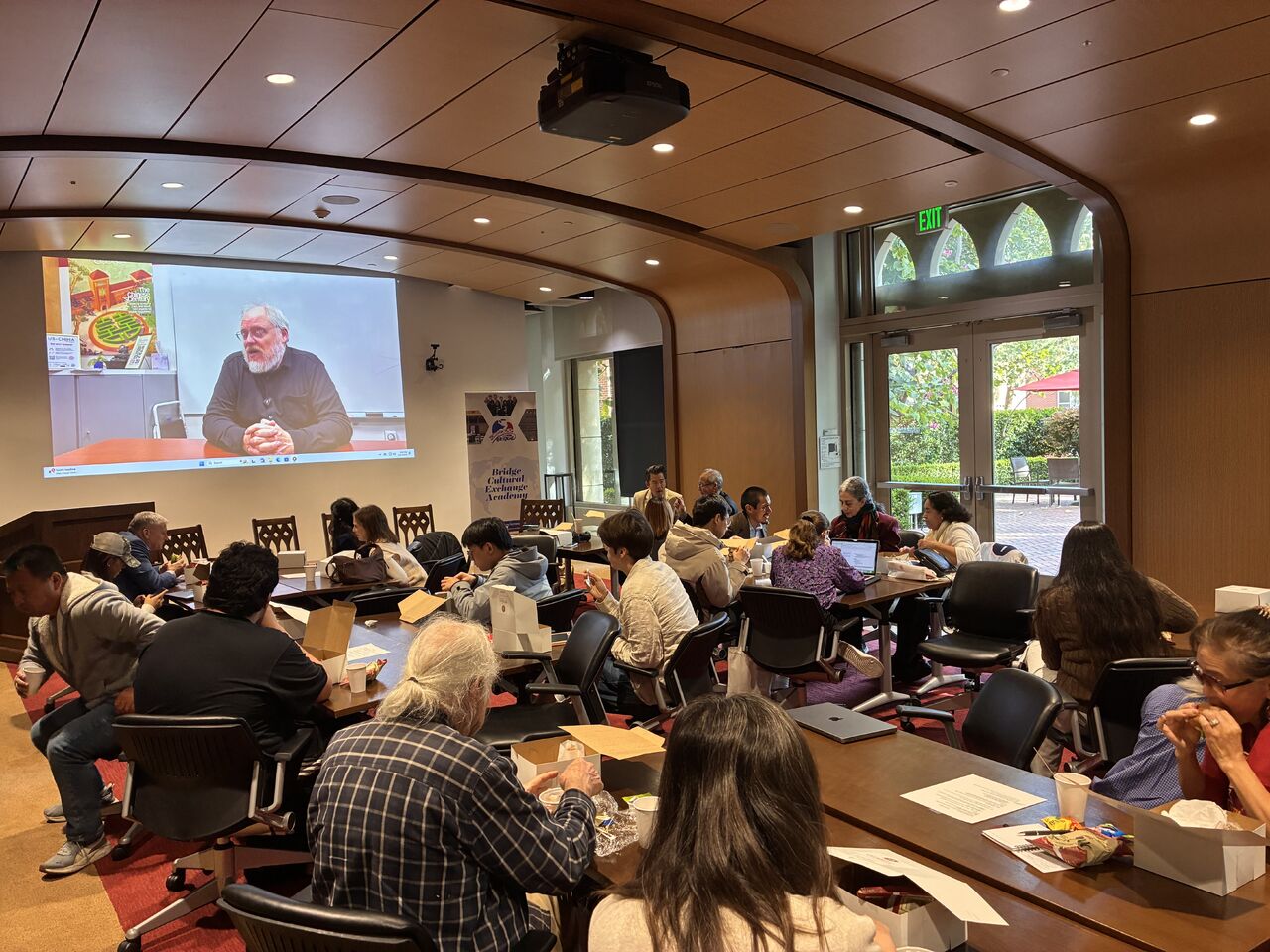 Audience seated around tables during the BCEA-hosted China Town Hall session in Los Angeles.